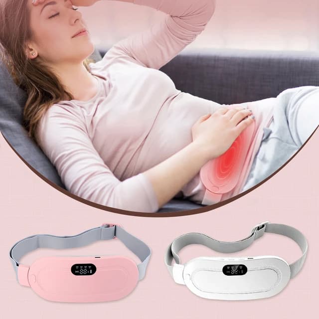 Portable Menstrual Heating Pad Belt for Women – Electric Period Pain Relief Massager with 3 Heat Levels & 4 Massage Modes (Flower Box)