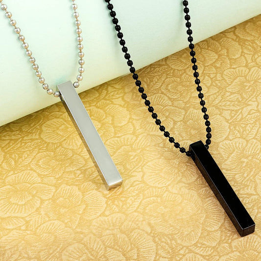 vertical bar Necklace Locket Chain for boys girls neck chain for men with locket Men`s Jeweler Pendant for men Stylish design - black