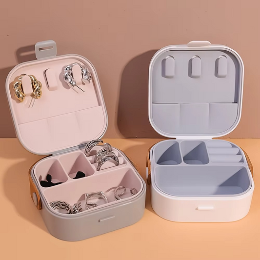 Jewelry Organizer Box | Portable Jewelry Storage Box | Sleek | Portable | Multi-Functional Travel Jewelry Organizer | Durable | Compact Ring | Necklace | Earring Storage Boxes With Mirror | For Travel | Home | Gift Option - Random Color