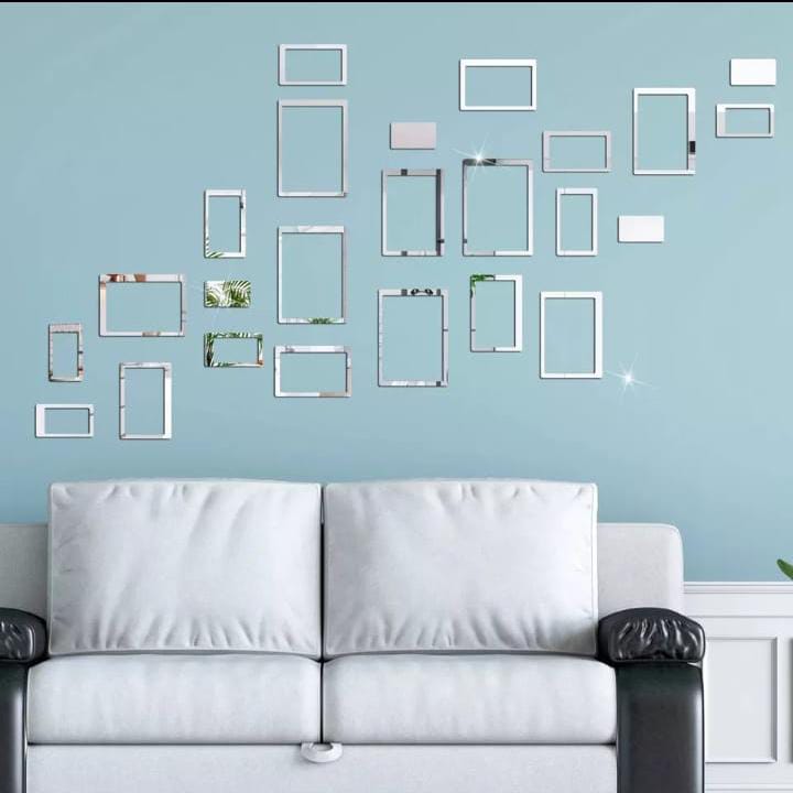 Acrylic Mirror Wall Decorations | Square Shape Elegant Stickers & Decals For Home & Office (8x6 Inches) | 24 Pcs | Golden