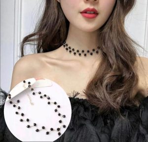 Zig Zag Black Choker With Earring