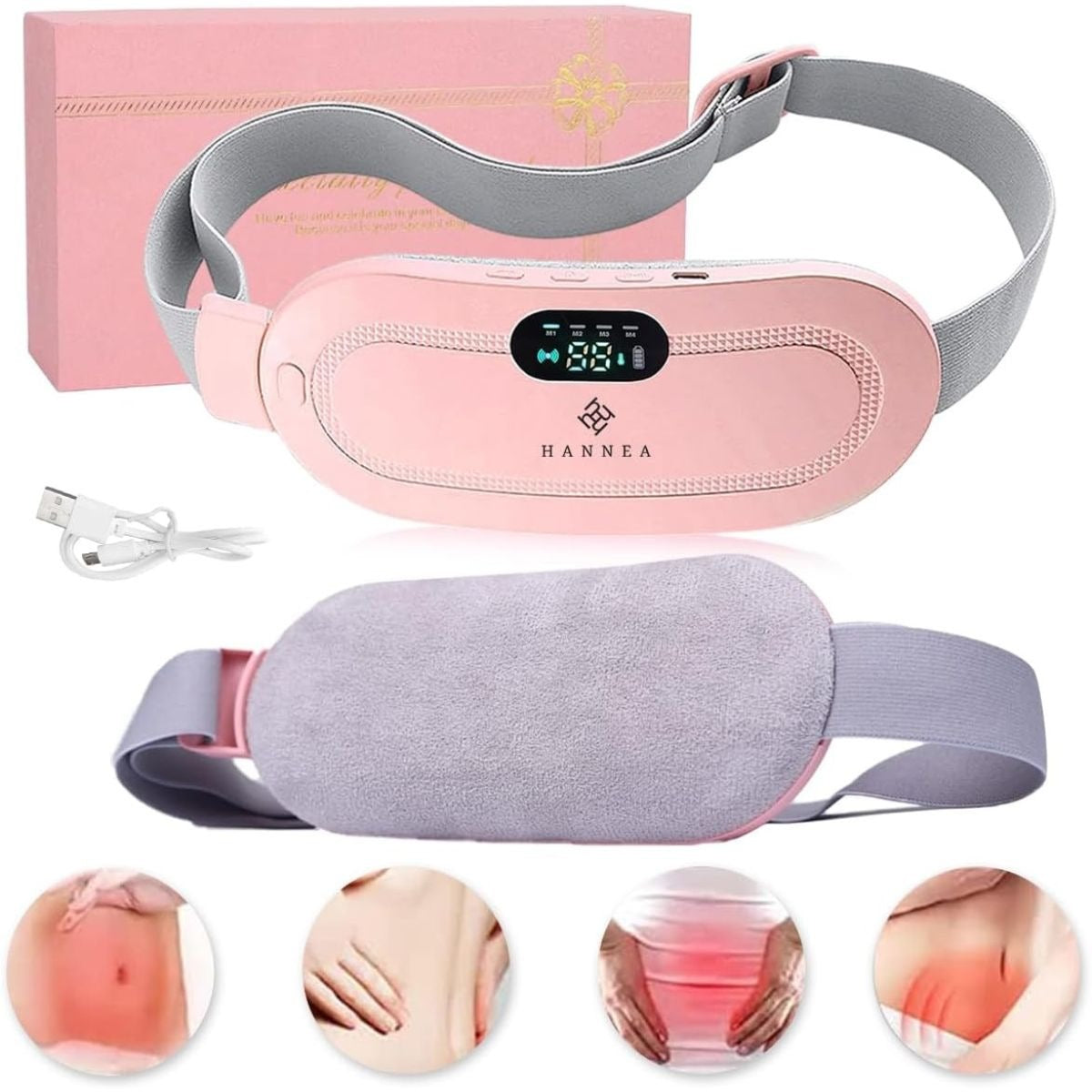 Portable Menstrual Heating Pad Belt for Women – Electric Period Pain Relief Massager with 3 Heat Levels & 4 Massage Modes (Flower Box)