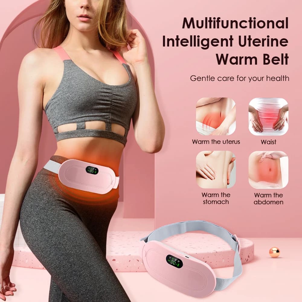 Portable Menstrual Heating Pad Belt for Women – Electric Period Pain Relief Massager with 3 Heat Levels & 4 Massage Modes (Flower Box)